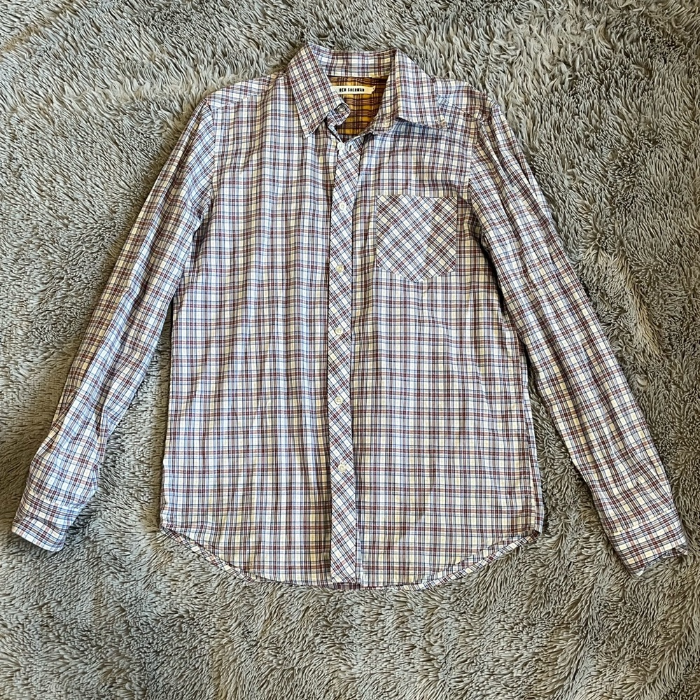 Ben Sherman men’s white, blue, and red plaid dress shirt